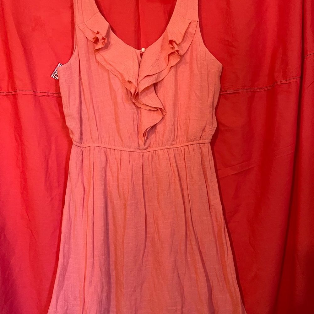 As U Wish Women’s Ruffle Dress Size L Coral Pink Sleeveless Summer Midi Coquette